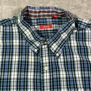 IZOD Heritage Tartan Plaid XXL Button‎ Down Shirt Men's Checkered Green Barn